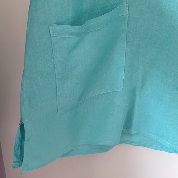 Match Point USA Aqua Women's Linen Oversized Lagenlook Top Large Pockets Summer - Picture 8 of 11